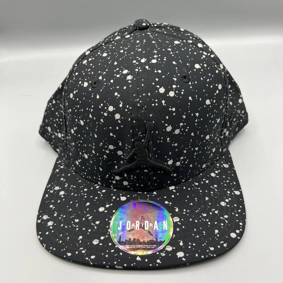 Air Jordan Hat Men Black Speckled Print Embroidered Logo Jumpman Snap Back‎ Cap